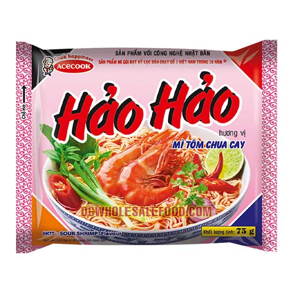 Acecook Hao Hao Hot Sour Shrimp Flavour - Hảo Hảo Mì Tôm Chua Cay (30 x 2.7 Oz)