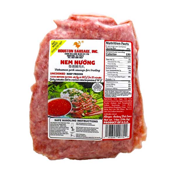 Houston Sausage Vietnamese Pork Sausage For Broiling (Nem Nướng Original) 20 x 14 Oz