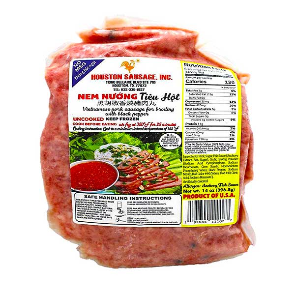 Houston Sausage Vietnamese Pork Sausage For Broiling With Black Pepper (Nem Nướng Tiêu Hột) 20 x 14 Oz