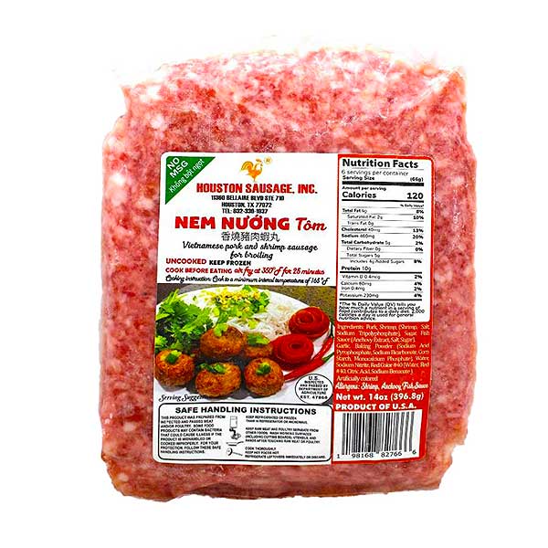 Houston Sausage Vietnamese Pork And Shrimp Sausage For Broiling (Nem Nướng Tôm) 20 x 14 Oz