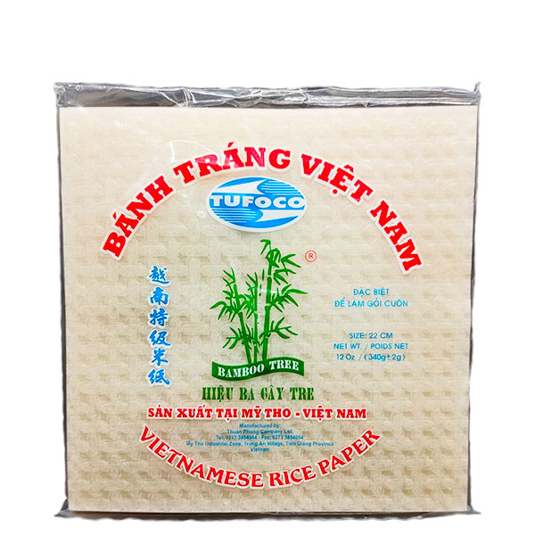 Bamboo Tree Square Rice Paper 22cm (Bánh Tráng Ba Cây Tre 22cm) 30 x 6 Oz