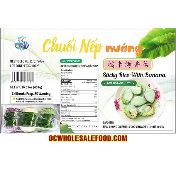 Frozen Sticky Rice Banana (Chuối Nếp Nướng) 20 x 16 Oz