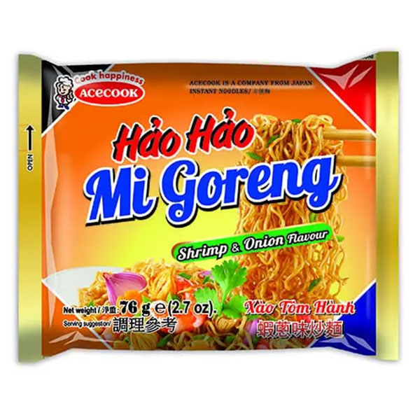 Acecook Hao Hao Mi Goreng Shrimp & Onion Flavour - Mì Xào Hảo Hảo Vị Tôm Hành (30 x 76g)